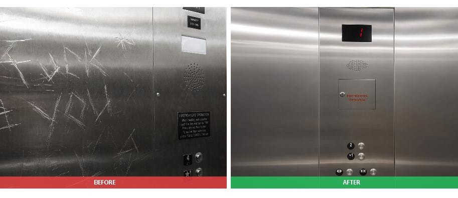 Stainless steel elevator panel restoration